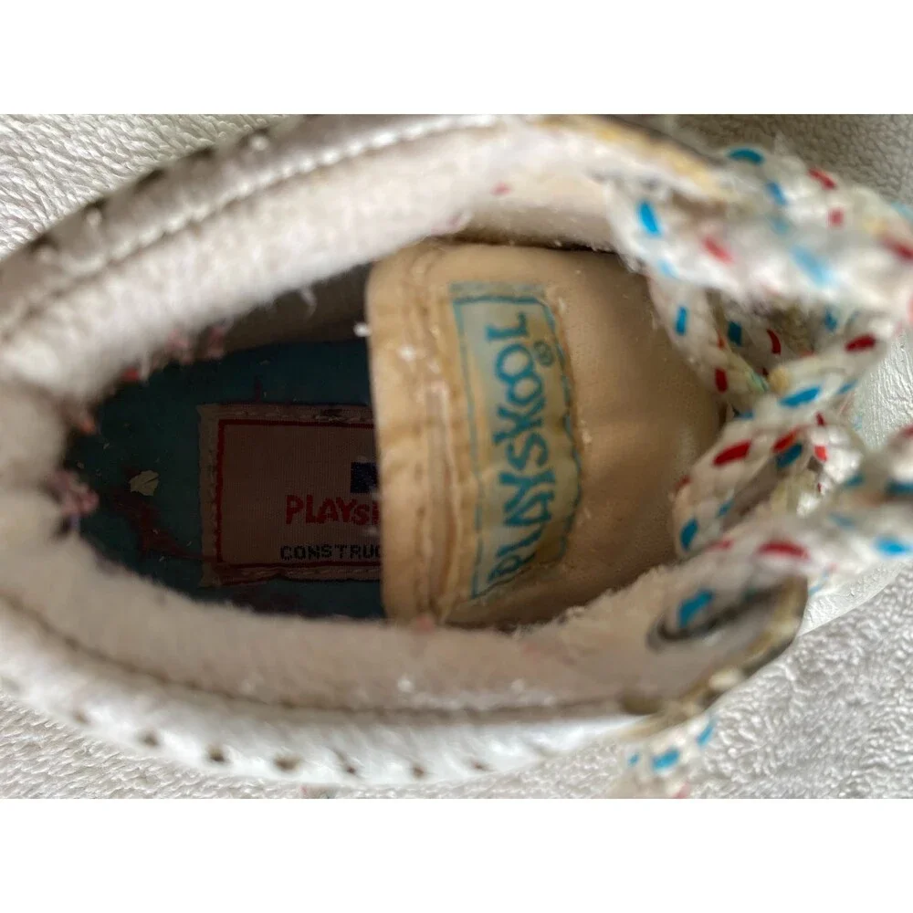 Vintage 1994 Playskool Baby Toddler Shoes Size 3 White Leather Earth Globe Laces